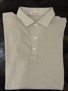 Peter Millar White and Gray Striped Polo Shirt